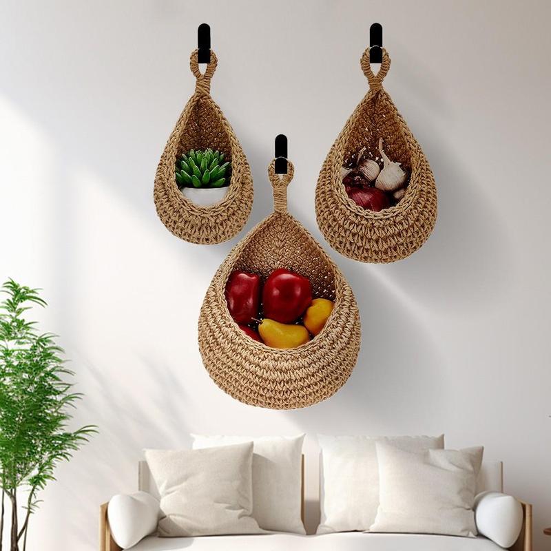 Boho Style Storage Basket, 1 Count Drop Design Wall Hanging Storage Basket, Home Organizer for Living Room Bedroom Kitchen