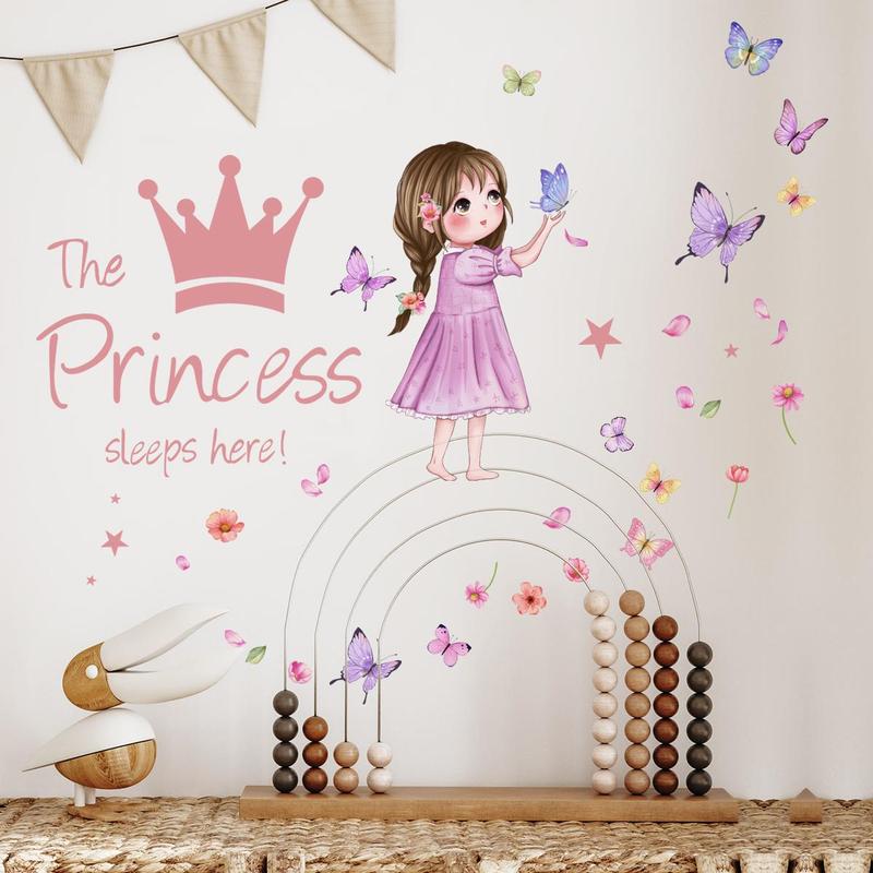 Princess & Butterfly Pattern Wall Sticker, 2 Counts set Self Adhesive Wall Decal, Decorative Sticker for Home Bedroom Living Room