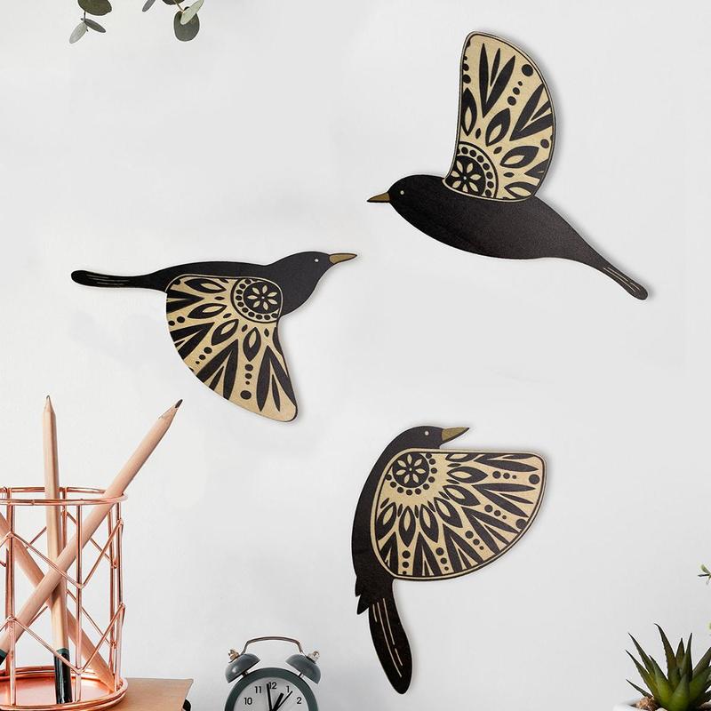 Wooden Bird Design Wall Hanging Decor, 3pcs set Modern Creative Wooden Bird Wall Art, Wall Decor For Home Living Room Bedroom Office Decoration