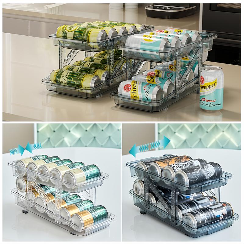 Automatic Sliding Adjustable Beverage Storage Box, Can Dispenser Storage Box, Suitable for Pantry, Refrigerator, and Various Places