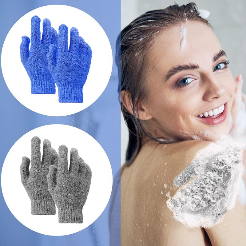 2 Pair Bath Gloves for Shower Natural Loofah Exfoliating Wash Gloves for Body and Face, Dead Skin Remover, Double Sided Microfibre Shower Body Gloves for Adults and Kids