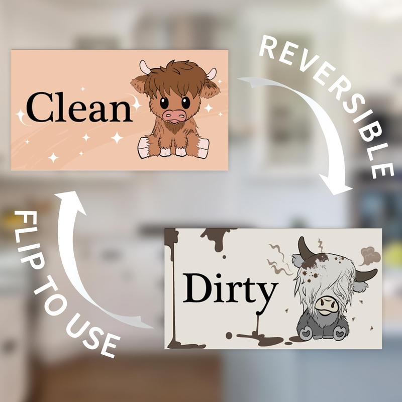 Dishwasher Magnet Clean Dirty Sign: Cute Highland Cow Clean Dirty Magnet for Dishwasher Refrigerator, Double Sided Magnetic Dishwasher Sign, Funny Kitchen Gadgets and Accessories