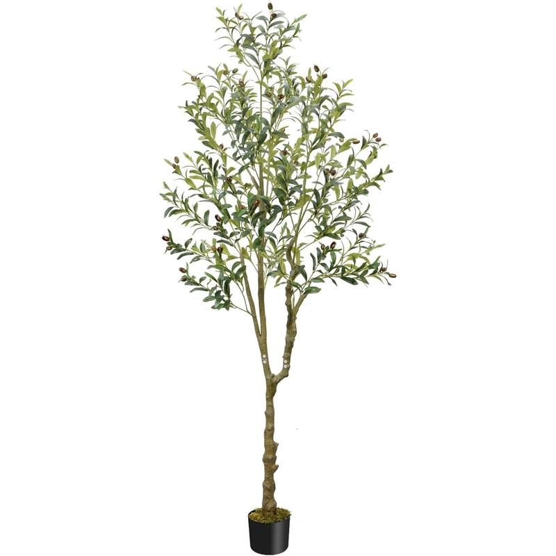 Artificial Olive Tree, 7ft Tall Fake Tree Fake Plant Indoor, Large Faux Olive Tree with Trunk Artificial Plants Fake Silk Trees for Christmas Home Living Room Outdoor Decor Office Front Porch