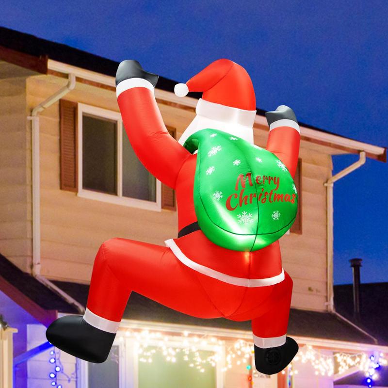 6ft 1.8m Inflatable Hanging Santa Claus Decoration, Outdoor Inflatable Decoration with Built-in Bright LED Lights, Christmas Decor for Outdoor Garden