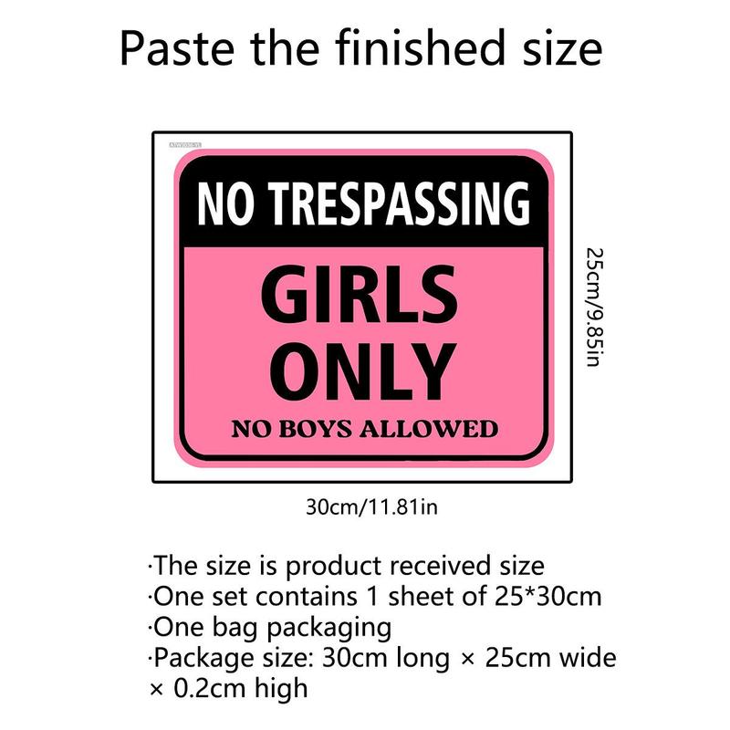 No Trespassing Sign, Girls Only Letter Pattern Sticker, Removable Self Adhesive Wall Decor for Home Office, Home Decor Supplies