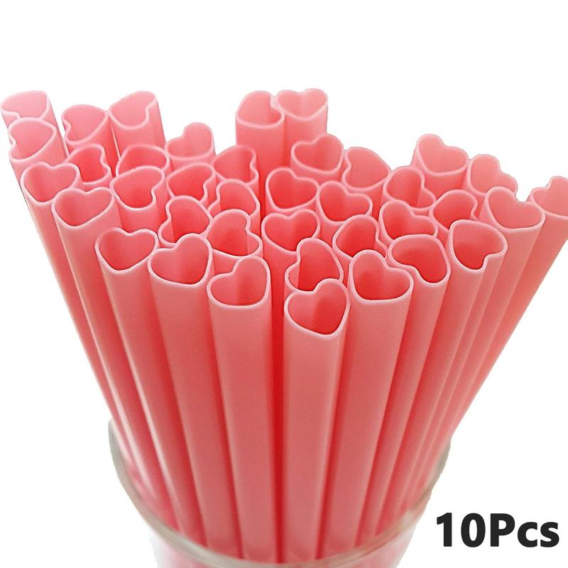 Creative Heart Shaped Straw, 10pcs Disposable Straw for Party, Drinking Straw for Home, Party Supplies for Birthday Wedding