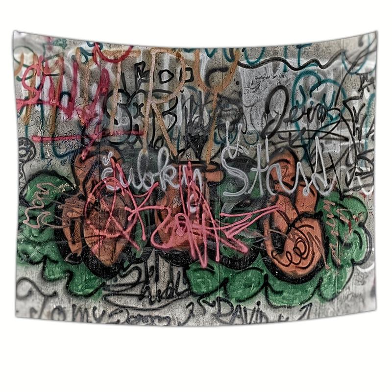 Christmas 2024 Ornament - Polyester Tapestry - Graffiti Art Print Wall Hanging, Urban Street Style Decorative Tapestry for Living Room Bedroom, Available in Multiple Sizes