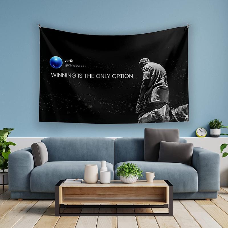 Calm Haven Designs Kanye Rapper Tweet Tapestry UV Resistant Flag Banner Winning Is The Only Option Wall Hanging Decor for Bedroom