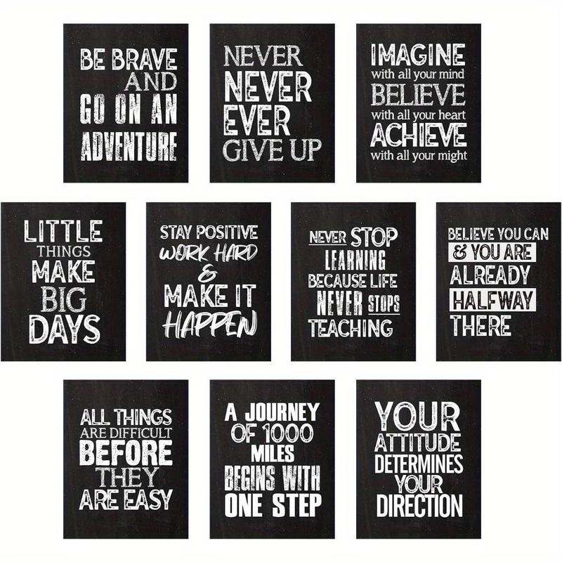 Inspirational Wall Poster without Framed, 10pcs Positive Quote Posters, Wall Decor Affirmation Art Posters, Dots for Classroom Living Room Office Walls Decorations