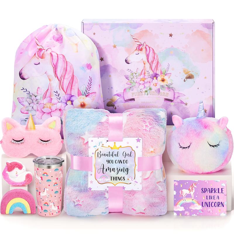 Tiblue Unicorn Themed Gifts  Halloween, Thanksgiving, Birthday Gifts with Glow-in-the-Dark Blanket, Purse, Cup, and Jewelry Box