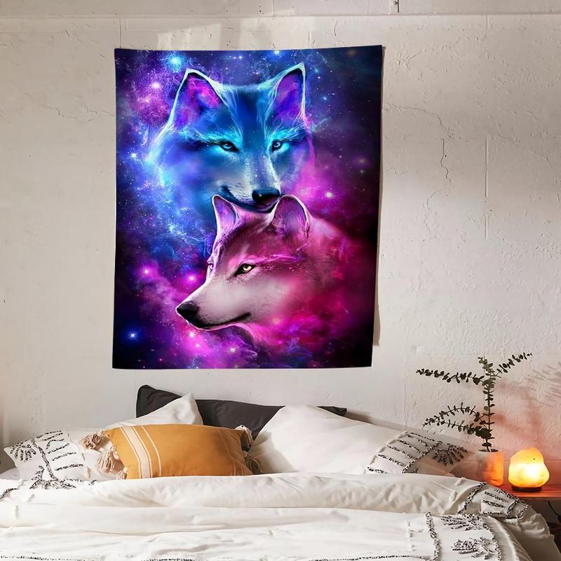 Wolf & Starry Print Tapestry, 1 Count Modern Polyester Wall Hanging Tapestry For Living Room Bedroom Dormitory Home Decor