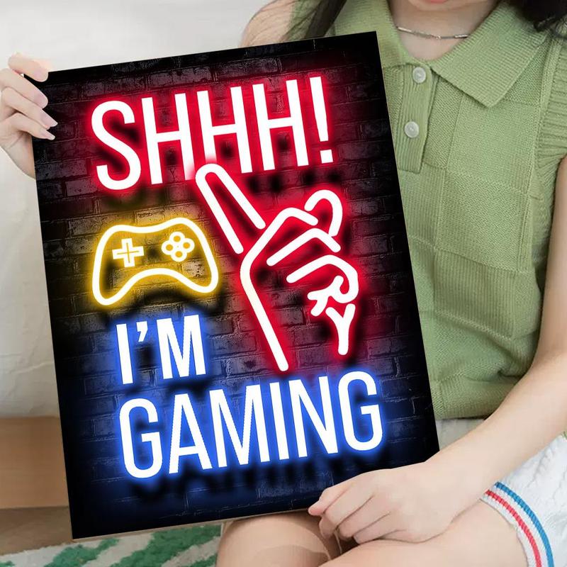 Gamer Letter & Gesture Pattern Wall Art, Creative Wall Decor, Wall Art for Home Living Room Bedroom