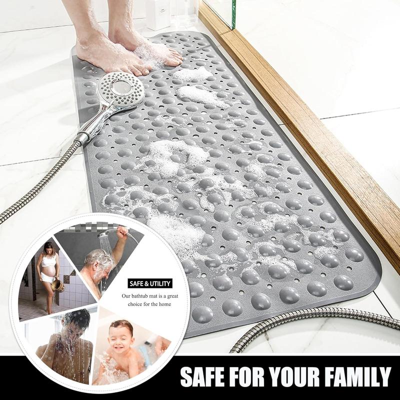 Spacious Large Non Slip Bathtub Mat - Extra Long and Durable Bath Mat for Your Tub. Machine Washable Shower Mats with Powerful Suction Cups and Effective Drain Holes. Ideal Bath Tub Mats for Bathroom Non Slip Solution