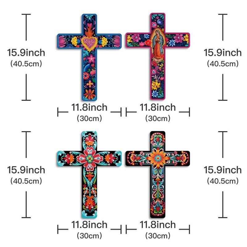 Crucifix Wood Wall Decor, 1 Count Wooden Wall Mounted Cross for Home Farmhouse Church Living Room, Home Bedroom Decor