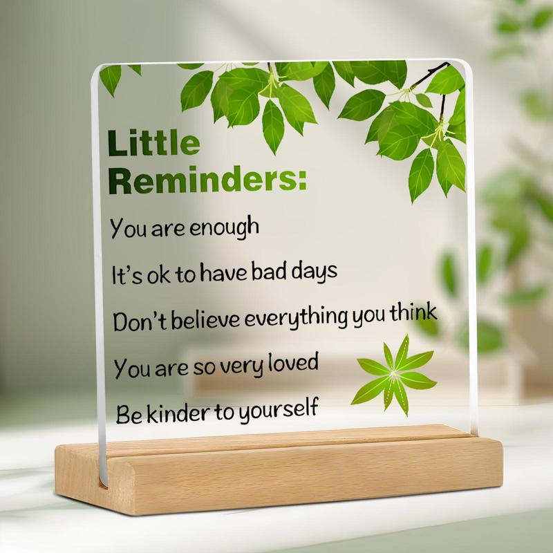 Little Reminders Acrylic Plaque with Wooden Stand, 1 Count Creative Letter Pattern Desktop Decoration Sign, Inspirational Gift for Women, Home Decor Supplies