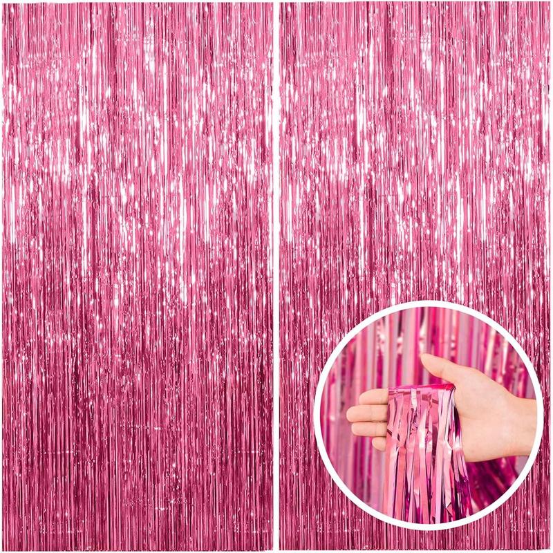 2 Pack Pink Backdrop Party Decorations Tinsel Curtain Party Backdrop Foil Fringe Birthday Decorations Photo Booth Streamer Backdrop Pink Theme Bachelorette Graduation Party Decorations