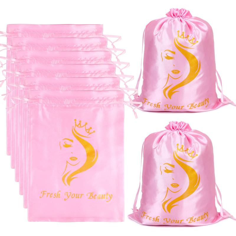 6PCS Satin Wig Bags wig Storage for Multiple Wigs Bags Storage Satin Bags for Wigs Silk Bags with Drawstring Hair Bag Hair Storage Bags for Packaging Wigs, Bundles, Hair Extensions （Pink）