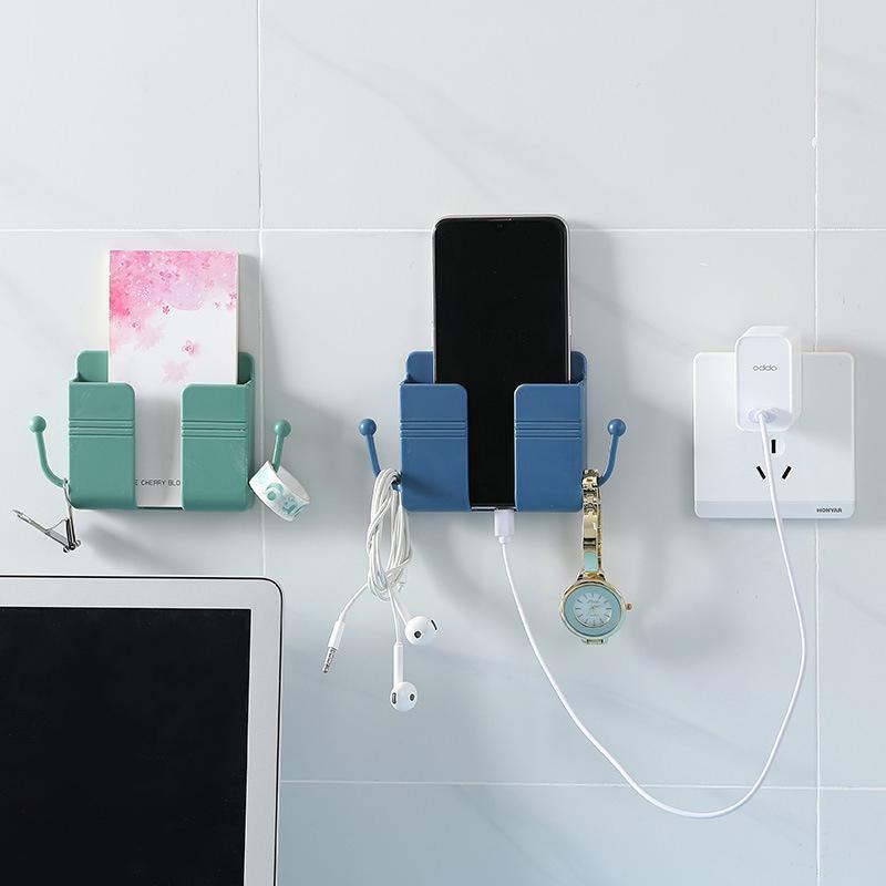 Wall Mounted Mobile Phone Charging Holder, Multifunctional Wall Mounted Storage Rack for Phone, Charger, Remote Control, Home Organizer