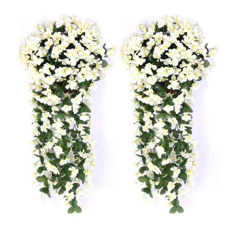 Hanging Artificial Violet Ivy Flowers 2 Packs Hanging Flowers Plant for Outside Outdoor Patio Garden Porch Wedding Home Decorations