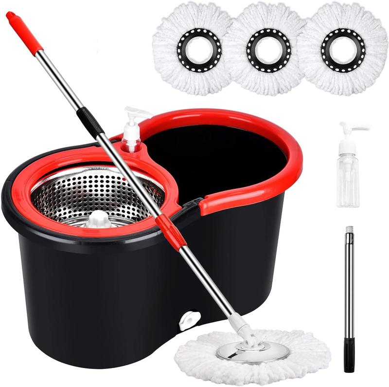 Colorful Spin Mop Bucket Wringer System with 3 Microfiber Refills and Extendable Pole for Household Cleaning Plastic Set Stainless Steel Box