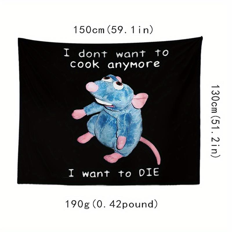 Fun Mouse Tapestry Room Wall Decoration Aesthetics Hanging Cloth I Don't Want To Cook Anymore, I Want To DIE, Peach Fleece Hanging Tapestry For Living Room Bedroom Dorm Room Decor Home Decor,