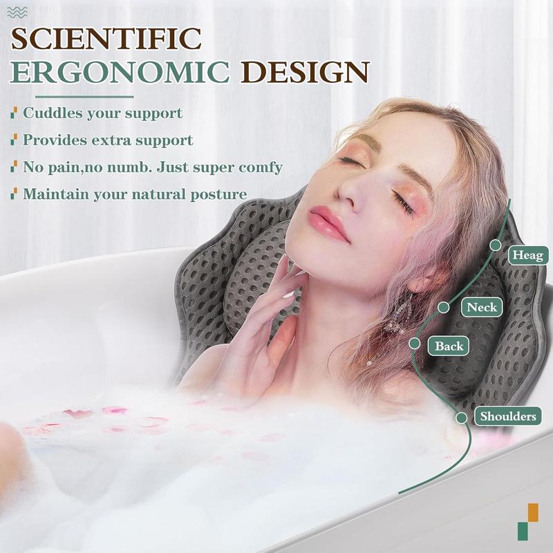 Bath Pillow   Luxury Bathtub Pillow with ,,  and  Support, 4D Bath Pillows for tub with 6  Suction Cups, Fits All Bathtub