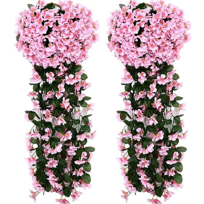 Hanging Artificial Violet Ivy Flowers 2 Packs Hanging Flowers Plant for Outside Outdoor Patio Garden Porch Wedding Home Decorations