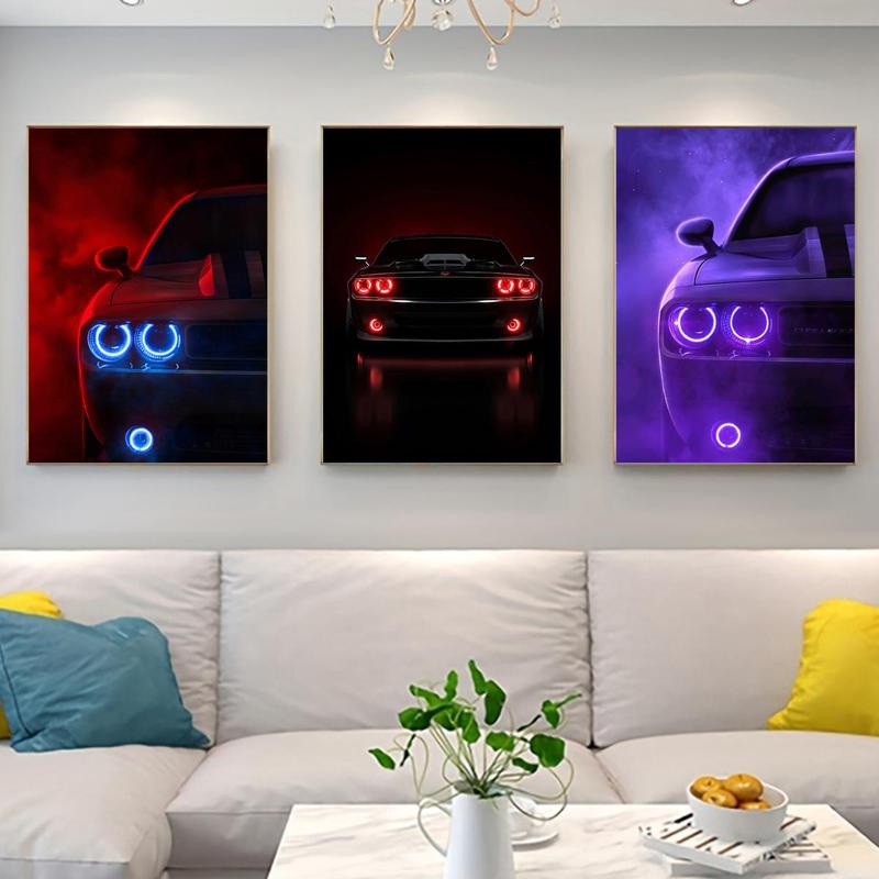 Car Pattern Canvas Poster without Frame, 3 Counts Creative Car Pattern Wall Art, Wall Decor for Home Living Room Bedroom Office