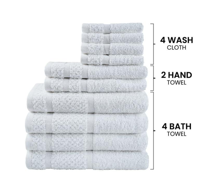 10 Piece Towel Set with Upgraded Softness & Durability, White