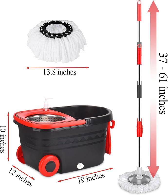 Colorful Spin Mop Bucket Wringer System with 3 Microfiber Refills and Extendable Pole for Household Cleaning Plastic Set Stainless Steel Box