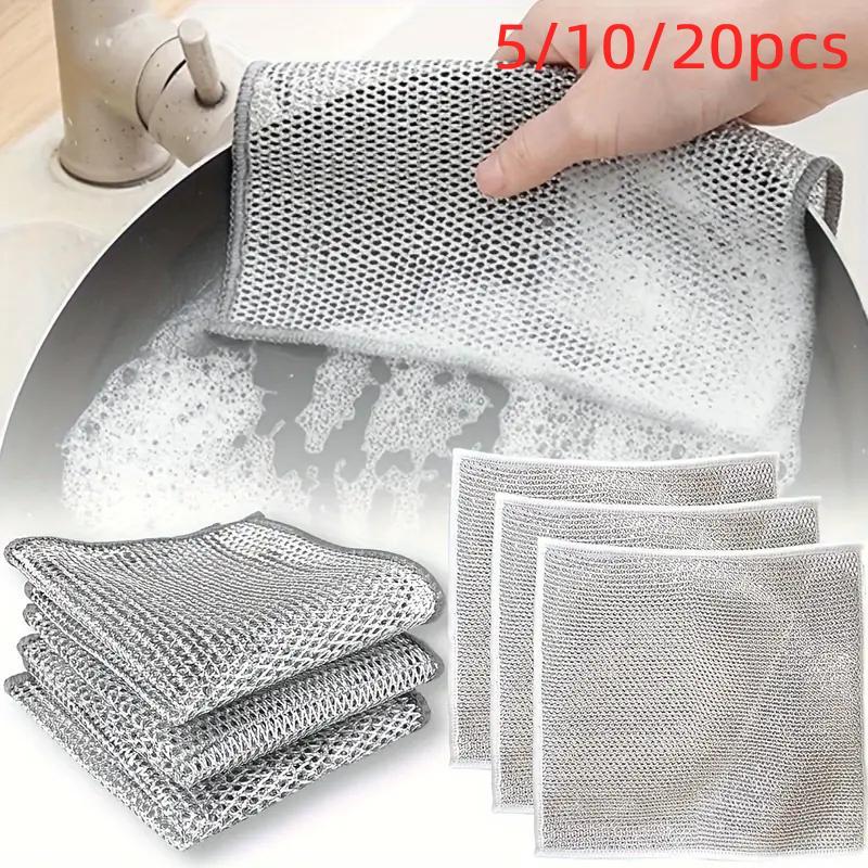 Steel Wire Dishwashing Cloth, Spring Kitchen Multipurpose Wet and Dry Cleaning Rag for Skillet, Frying Pan, Cooker, Baking Tray