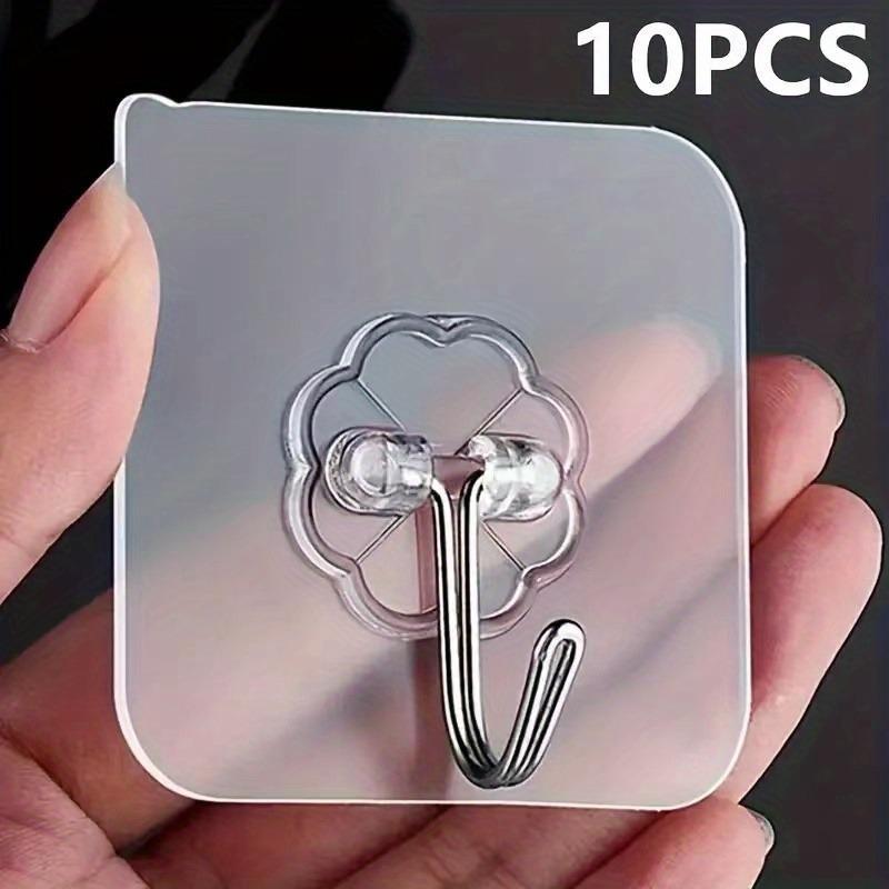 Clear Wall Mounted Hook (10pcs), Self-adhesive Hook, Punch-free Hook, Home Organizer for Bathroom, Bedroom, Office, Kitchen