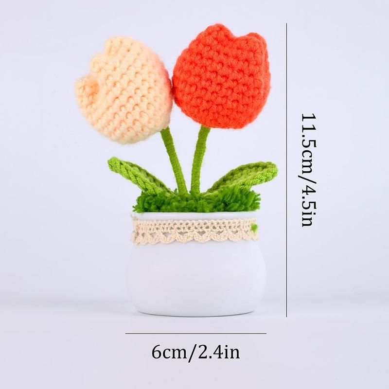 Crochet Tulip Flower, Artificial Woven Flower Plant, Home Decor Supplies for Living Room, Bedroom, Office Desk, Bookshelf, Window, Table