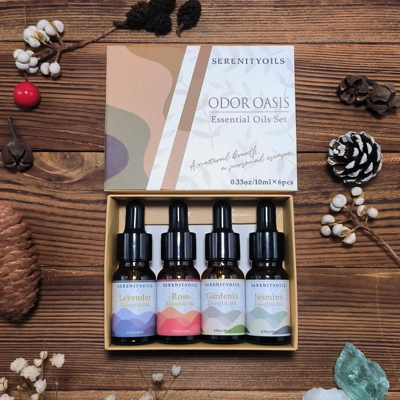 Lavender & Rose & Gardenia & Jasmine Essential Oil Set, 4 Counts box Aromatherapy Essential Oil, Home Fragrance for Yoga, Car Diffuser