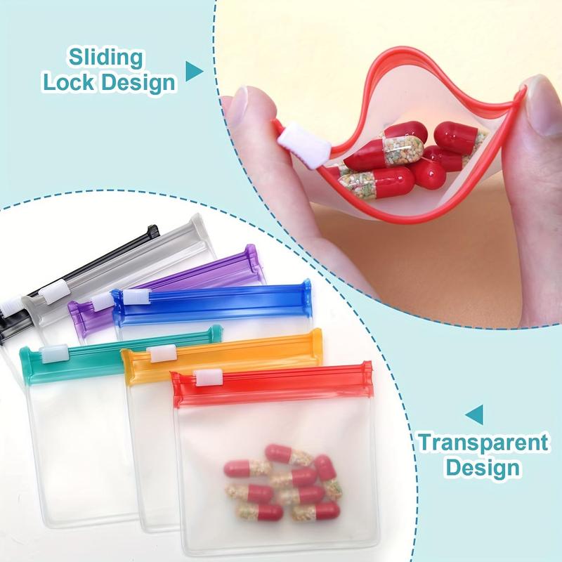 Clear Pill Pouch with Sticker, Colorful Clear Slide Lock Zippered Pill Organizer Bags, Reusable Medication Storage for Travel Home Office Use