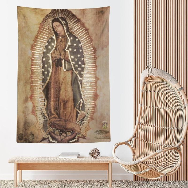 Our Lady of Guadalupe Portrait Religious Catholic Mexico Lamina Enmarcada De Nuestra Señora De Guadalupe Print Tapestry Wall Art Painting Gifts Bedroom Living Room Decor Modern Home 60