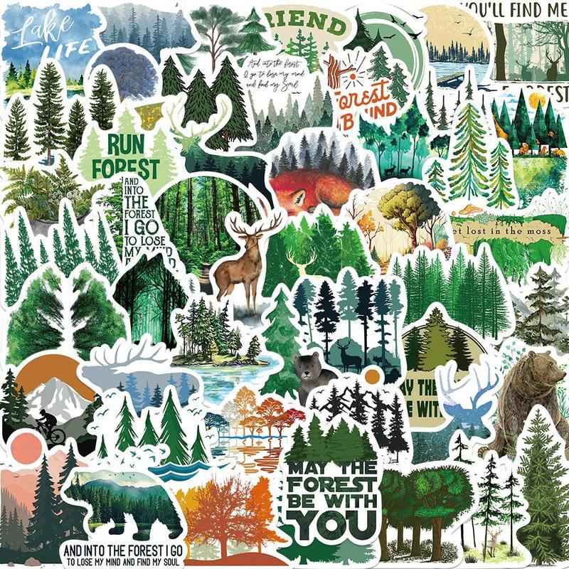 50pcs Green Forest Series Stickers, DIY Waterproof Decorative Stickers For Laptop, Guitar, Water Bottle & Skateboard