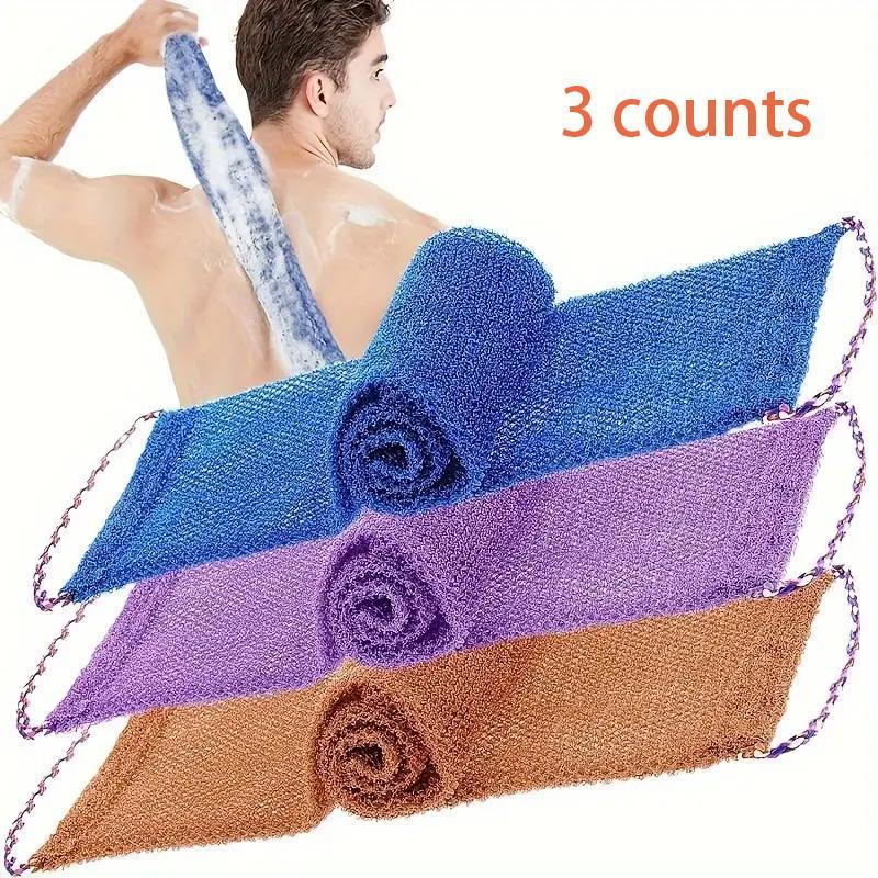 African Exfoliating Mesh Sponge, 3 Counts set Body Scrubber for Smooth Skin, Long Bath & Back Scrubbing Cloth for Home Bathroom Dormitory Salon Hotel, Gift for Girlfriend