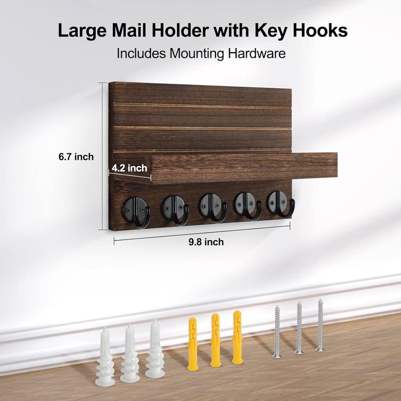 Key Holder for Wall, Decorative Key and Mail Holder with Shelf Has Large Key Hooks for Bags, Coats – Paulownia Wood Key Hanger with Mounting Hardware