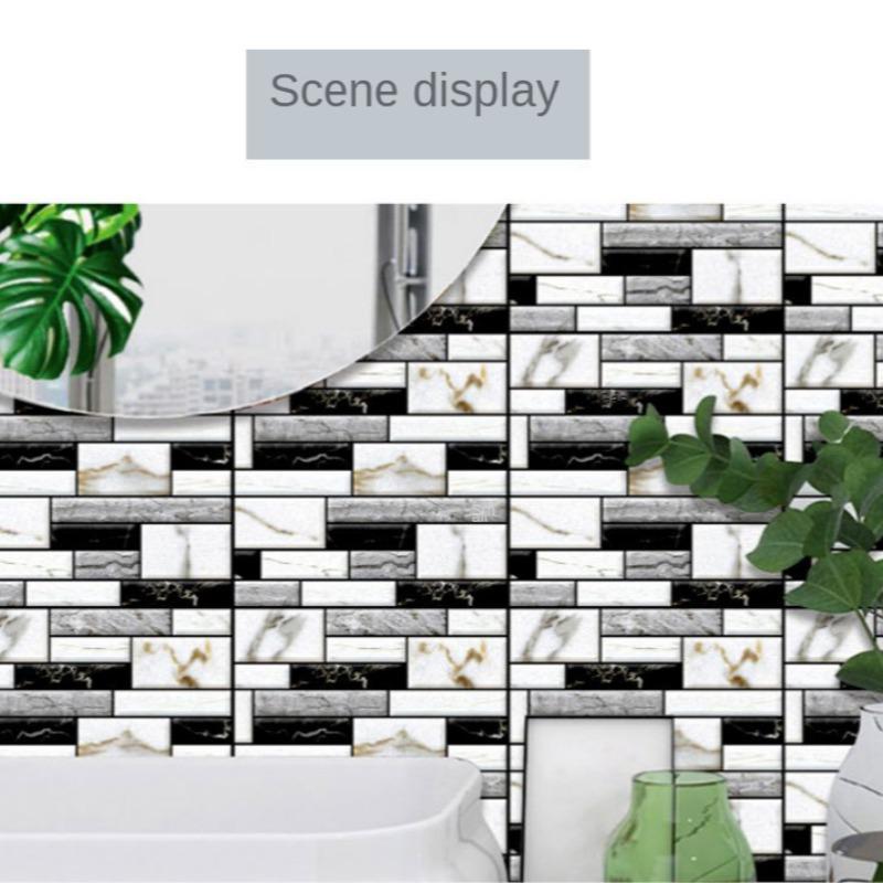 3D Retro Simulation Marble Brick Pattern Wall Sticker, Imitation Tile Self-adhesive Wall Sticker, Waterproof Living Room Kitchen Backsplash Bathroom Home Wall Sticker