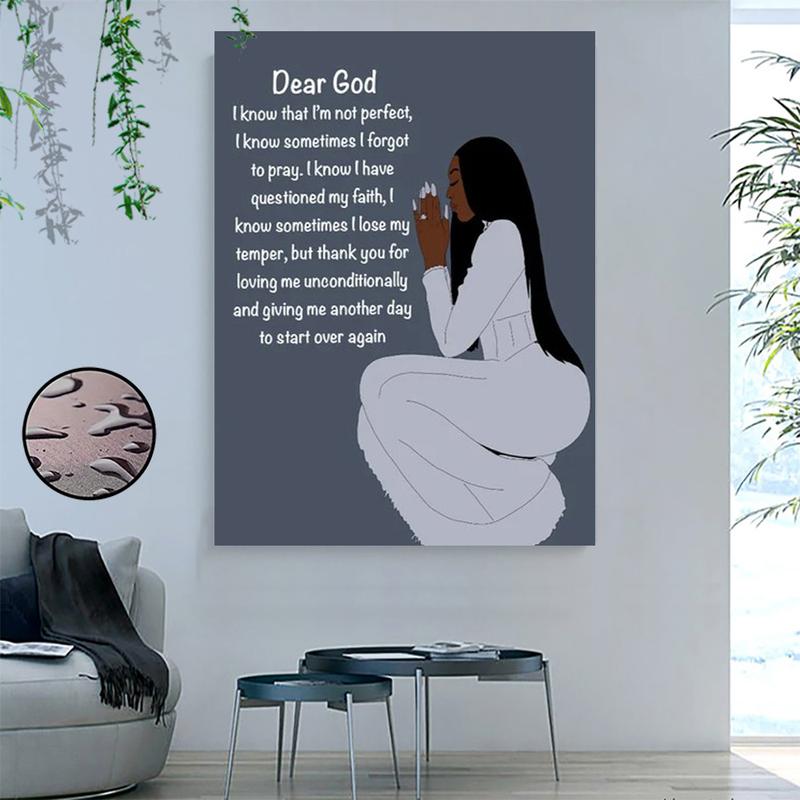 Christmas Gift - No Framed Pray wall art, African American Woman Art, Afro Girl Art Canvas painting Wall Art Prints Poster Wall Picture Decor wall art tapestry wall