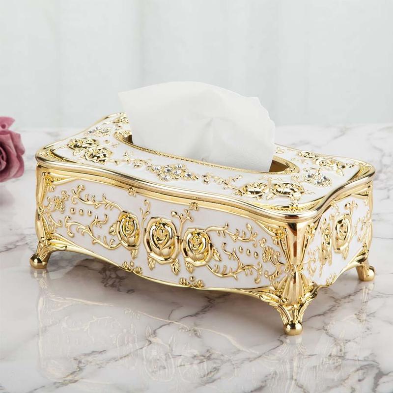 Rose Pattern Tissue Box, 1 Count Luxurious and Elegant Acrylic Tissue Holder, Napkin Holder, Home Organizer for Living Room, Bathroom, Toilet, Kitchen