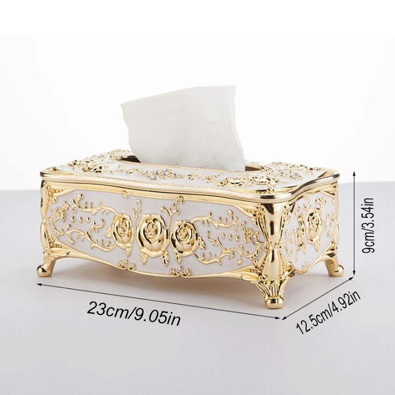 Rose Pattern Tissue Box, 1 Count Luxurious and Elegant Acrylic Tissue Holder, Napkin Holder, Home Organizer for Living Room, Bathroom, Toilet, Kitchen