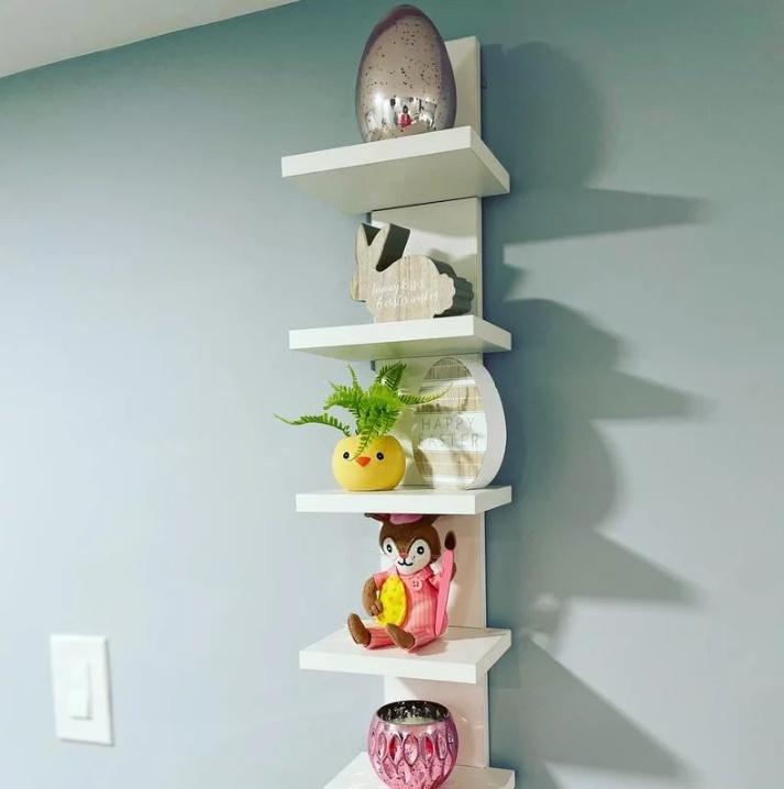 5 Tier Shelves for Wall, Slim Vertical Column Wall Decor Mount Floating Shelves for Bedrooms, Living Rooms, Natural Finish Wall Shelf,30