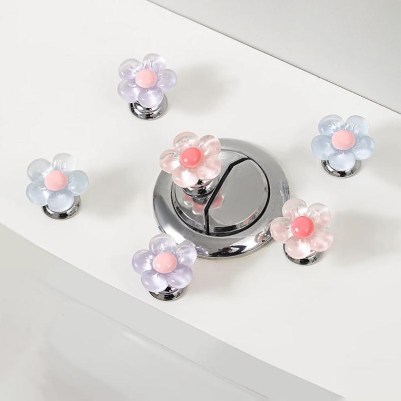 Flower Shaped Toilet Press, 3 Counts set Cute Creative Long Nail Dedicated Toilet Press, Bathroom Button & Switch Auxiliary Devices