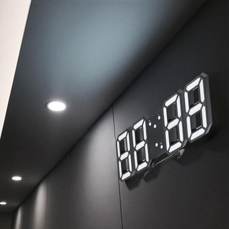 Wedding Gifts 3D LED Wall Clock Digital Alarm Clock with 3 Auto Adjust Brightness Levels Electronic Desk Clock for Warehouse Office Home Living Room with 12 24 Hour Display Nightlight Temperature Display