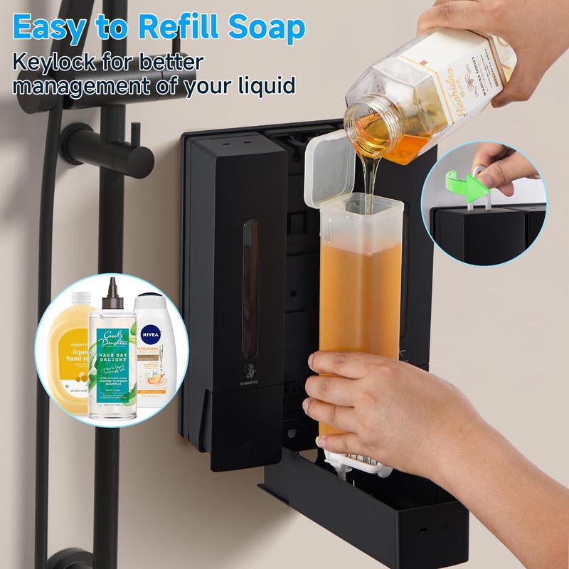 3-Chamber 1200ML Wall-Mounted Shampoo & Conditioner Dispenser – No-Drill, Ideal for Bathroom, Hotel, & Shower   Hand Transparent Bottles Pump Smooth