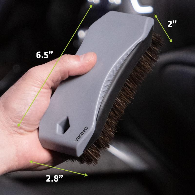 VIKING Leather Cleaner Brush, Horsehair Bristles for Car Interior Cleaner, Cleaning Brush for Car and Home, Grey, 6.5 inch x 2.8 inch x 2 inch