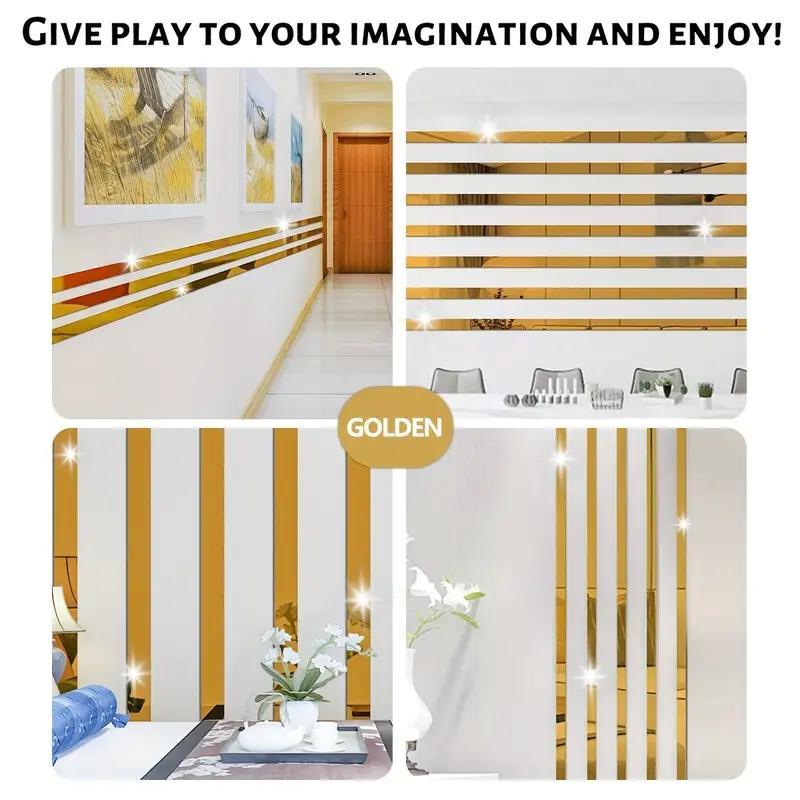 Striped Acrylic Mirror Wall Sticker, 10pcs Wall Art Self Adhesive Wall Decal Waistline Sticker, Decorative Sticker for Home Living Room, Bedroom