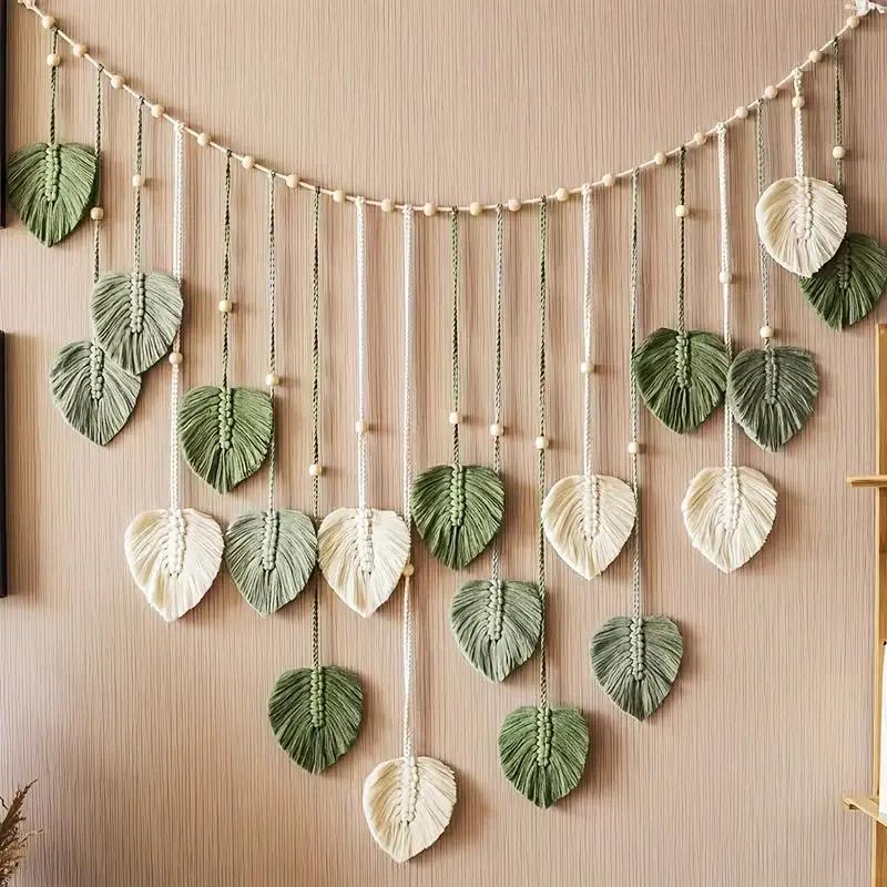 Crochet Leaves Shaped Wall Hanging, 1 Count Boho Modern Woven Wall Tapestry, Home Decor for Living Room Bedroom